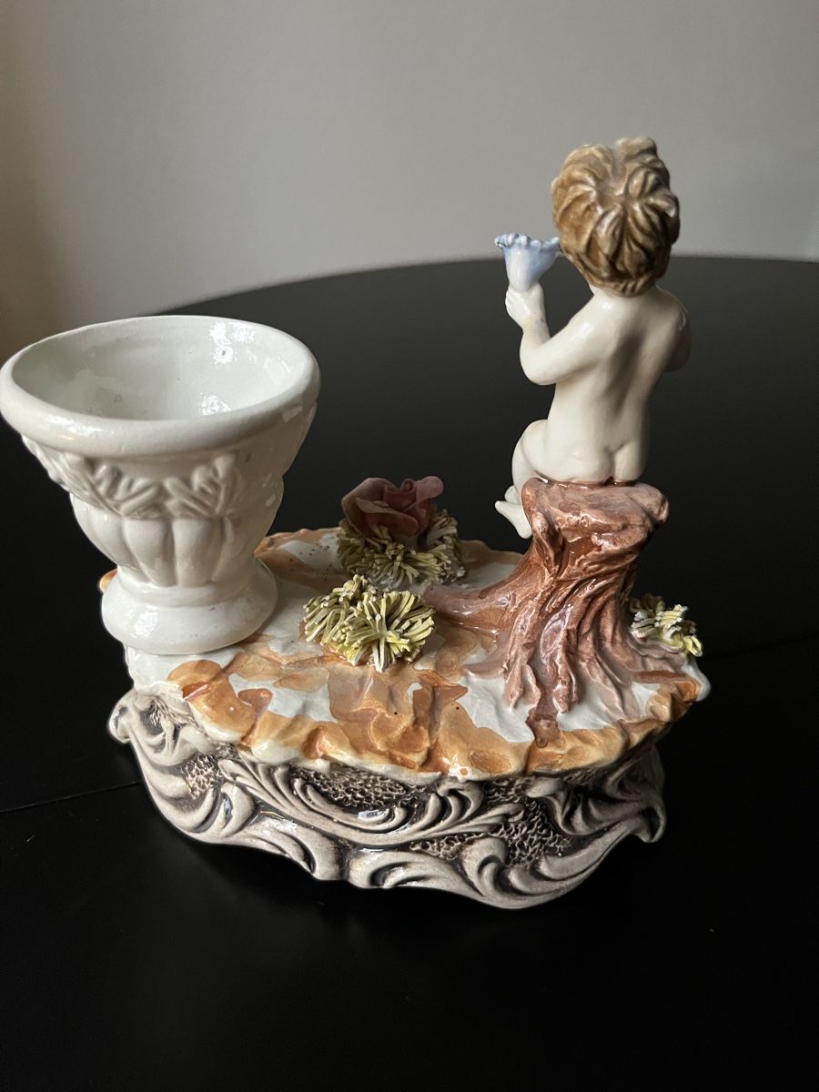 Antique Porcelain Cherub Figurine Candle Holder