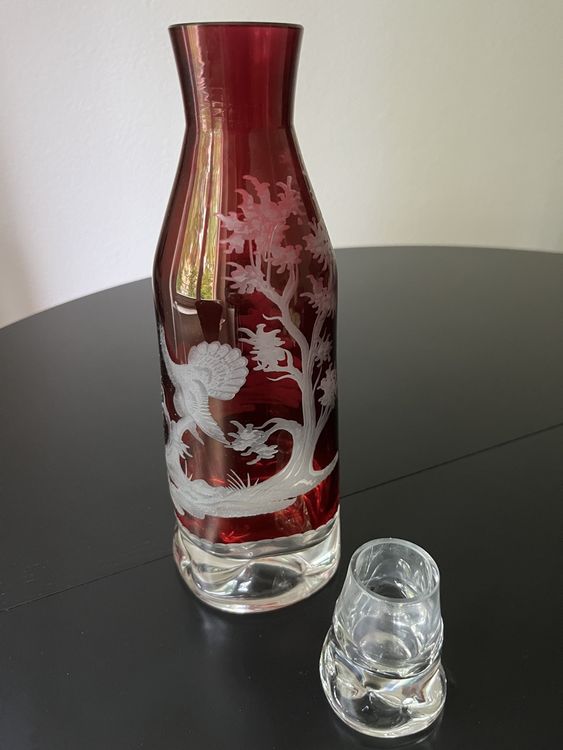Antique Egermann Ruby Red Decanter Czech Bohemian Glass