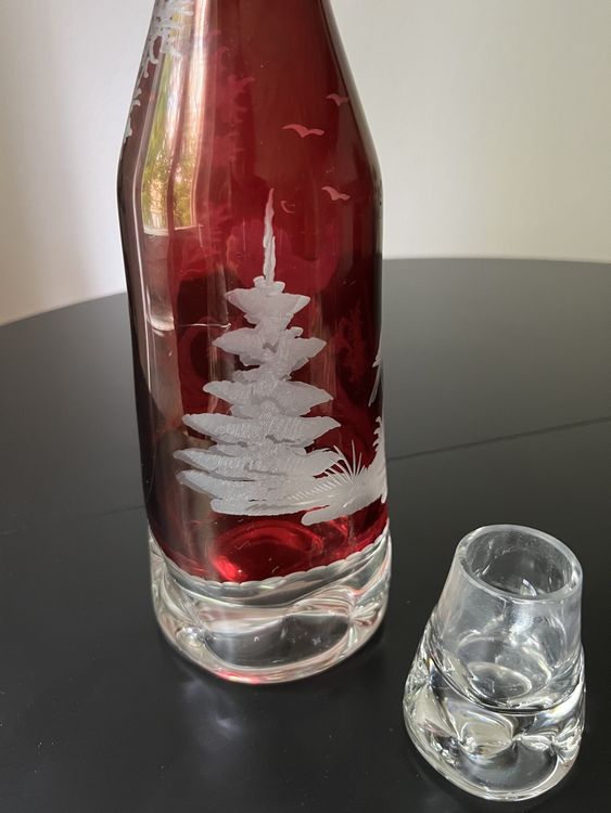 Antique Egermann Ruby Red Decanter Czech Bohemian Glass