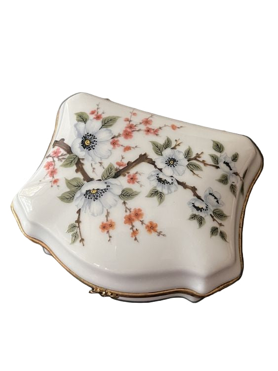 Limoges porcelain jewelry box with floral pattern