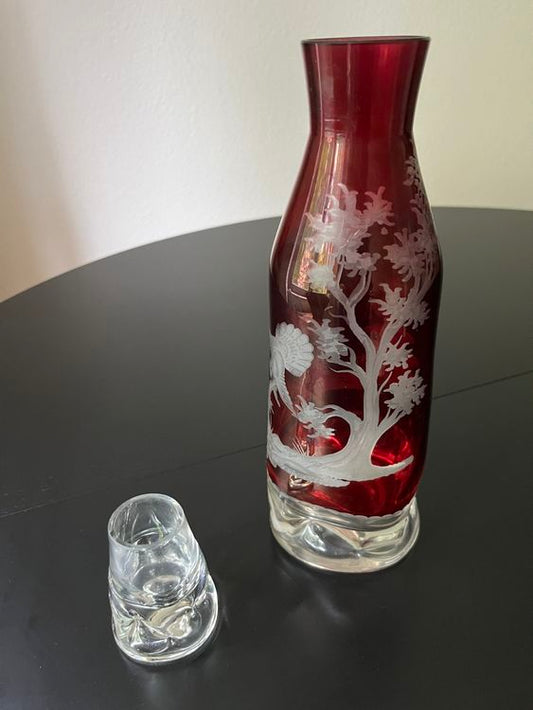 Antique Egermann Ruby Red Decanter Czech Bohemian Glass