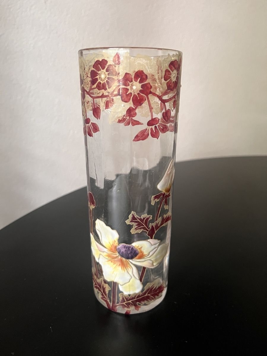 Art Nouveau Mont Joye Legras Enameled Glass Vase