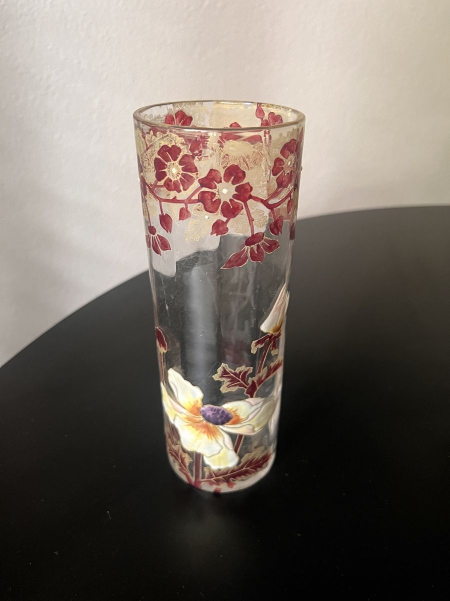 Art Nouveau Mont Joye Legras Enameled Glass Vase