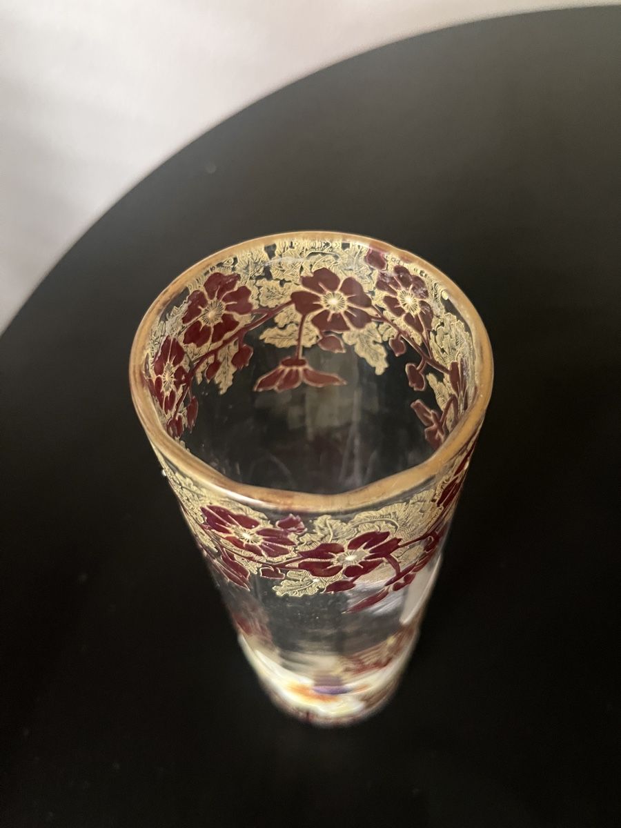 Art Nouveau Mont Joye Legras Enameled Glass Vase