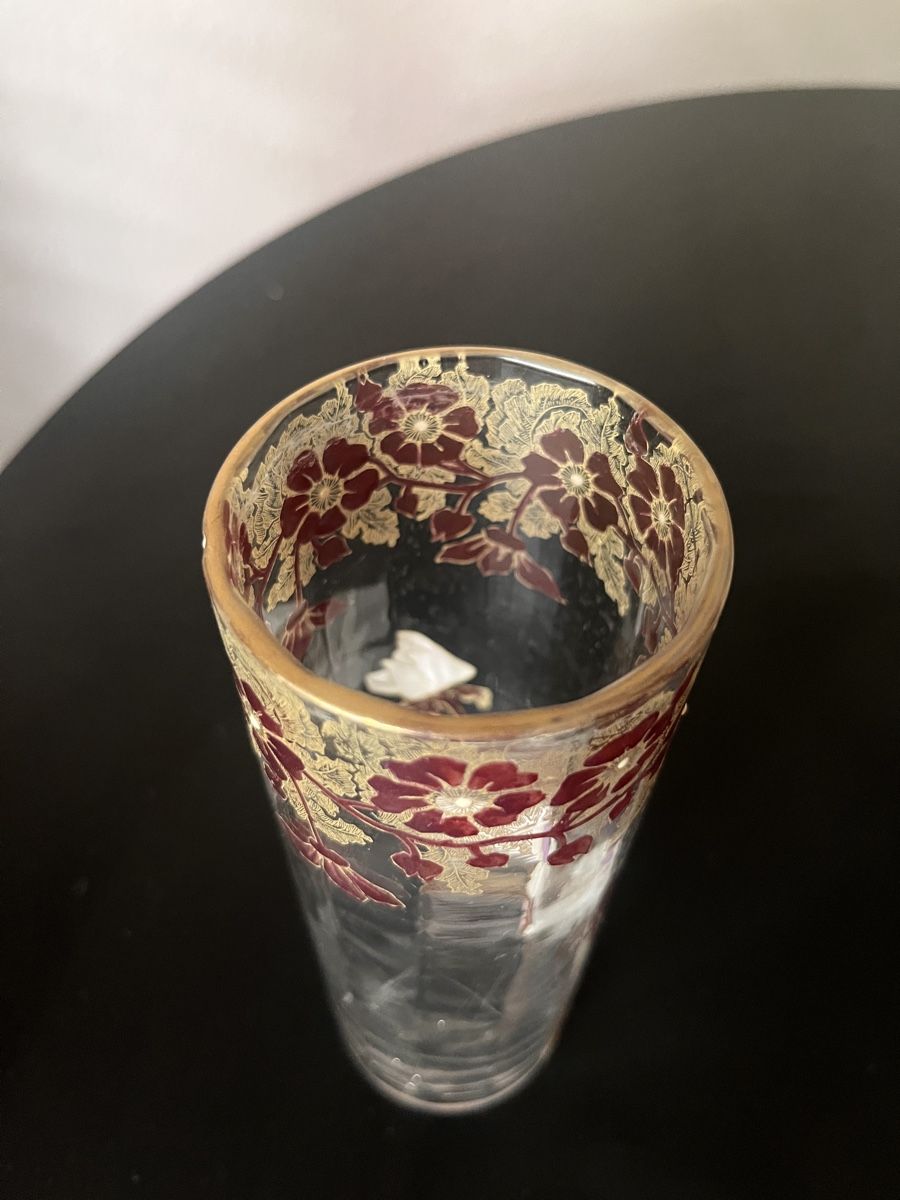 Art Nouveau Mont Joye Legras Enameled Glass Vase