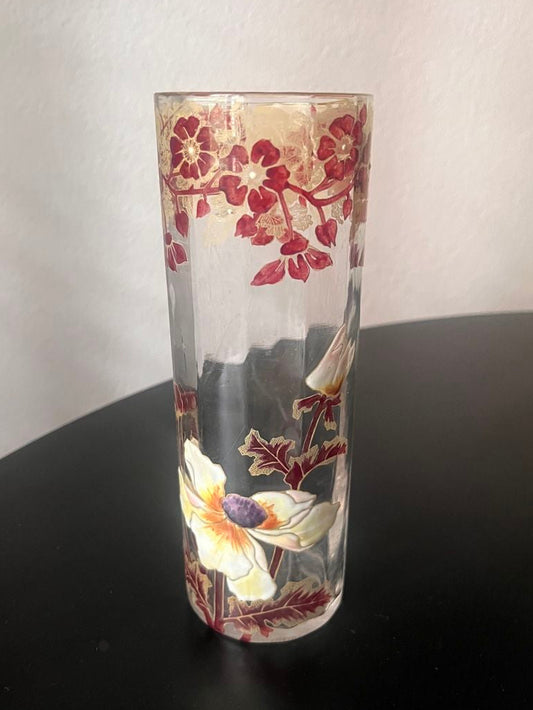 Art Nouveau Mont Joye Legras Enameled Glass Vase