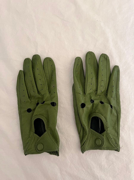 Pair of green gloves on a white background